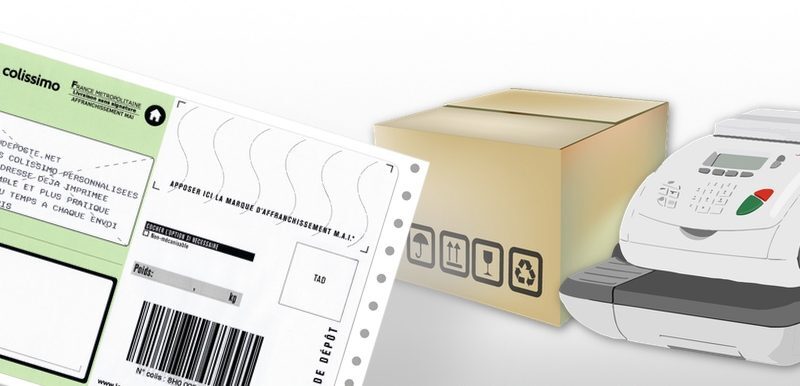 Liasse Colissimo, Carton et machine à affranchir