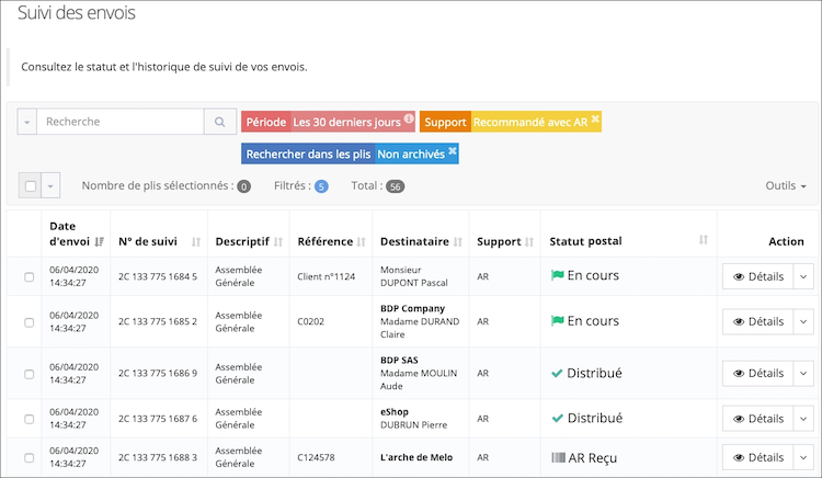 easyReco, logiciel de traçabilité courrier : suivi des envois recommandés