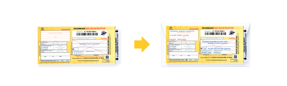 Bureaudeposte.net : recommandé manuel avant et après remplissage et collage sur une enveloppe