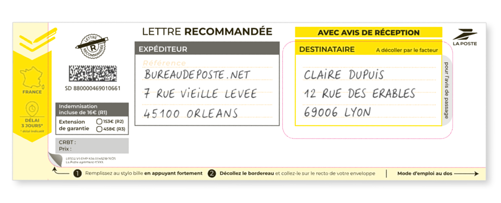 Liasse recommandée LRSD remplie avec avis de réception – Bureaudeposte.net