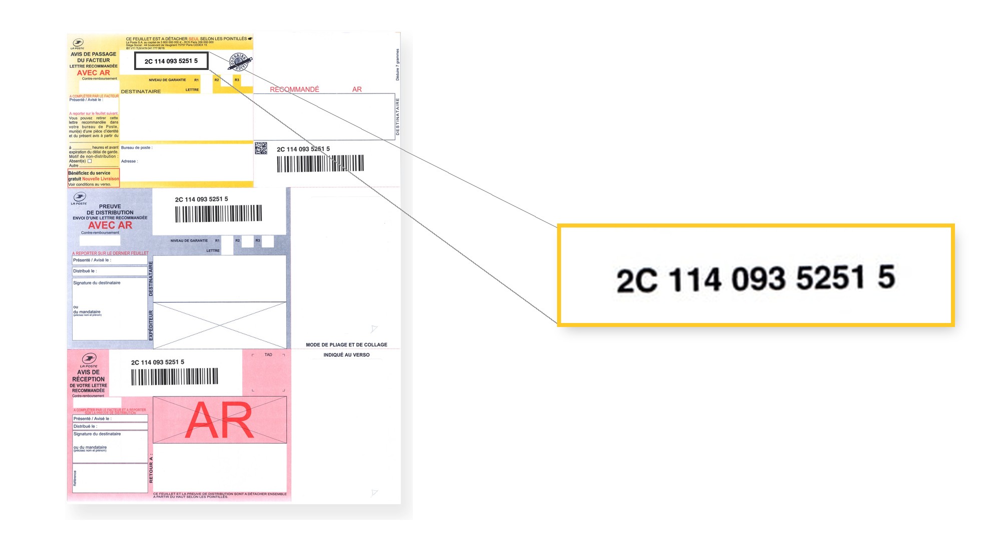 Numéro de suivi 2C sur un recommandé A4 avec avis de réception – Bureaudeposte.net